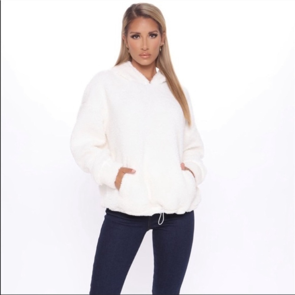White sweetheart Sherpa Hoodie